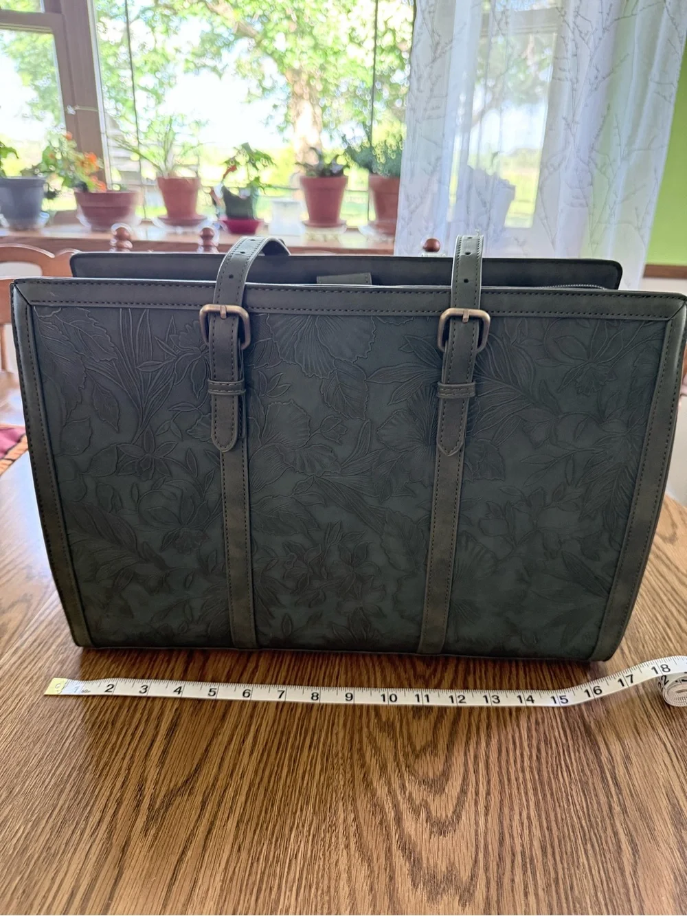 Ecosusi Green Floral-Embossed Computer Bag - Picture 1 of 11